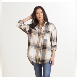 Sanctuary Black and Tan Plaid Top